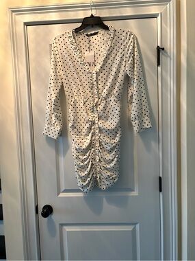 Zara White Dress with Black Polka Dots